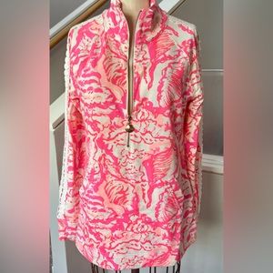 Lilly Pulitzer Skipper Camo Pullover 1/2 Zip Top Long Sleeve Pink| Small